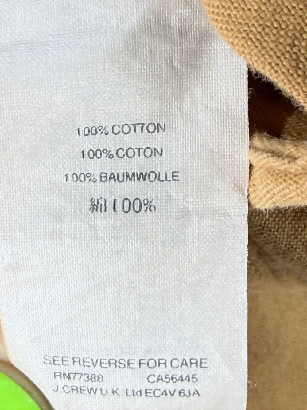 J.Crew Men's 100% Cotton Slim Fit Button-Down Shirt - Tan / Khaki